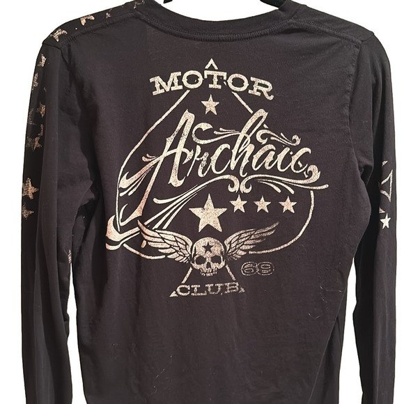 Archaic Women’s Black long sleeved T-shirt Flag graphic Size XL - Picture 4 of 5